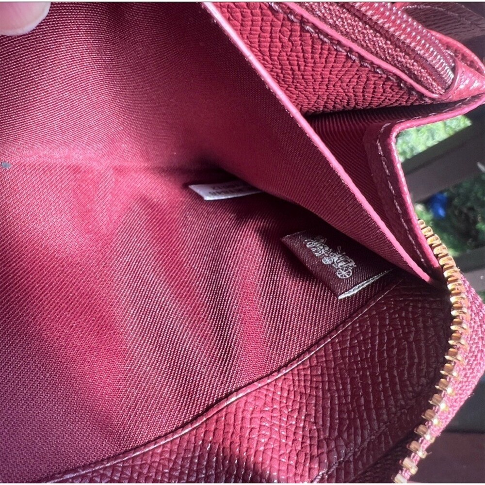 COACH Long Zip-Around Burgundy Pebble Leather Wallet w Gold Hardware AUTHENTIC - Picture 12 of 12